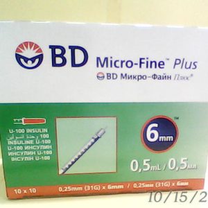 BD Micro- Fine Plus 31G 6mm 0.5ml Insulin Syringe 100Pcs