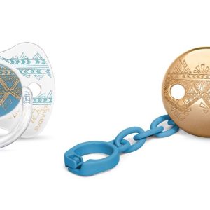 Suavinex Premium Physiological Silicone Soother/Pacifier With Chain  4-18 m+ 46121-Light Blue